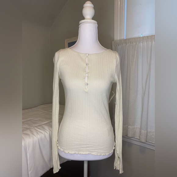 NWT Free People Amiri Knit Top Tofu Ivory Rhinestone Buttons XS - Picture 5 of 15